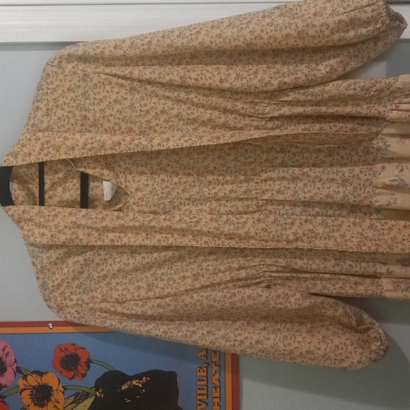 Rare Vintage 1970's Carla Gay Floral Cream Prairie Bow Front Tier Dress - Picture 8 of 16